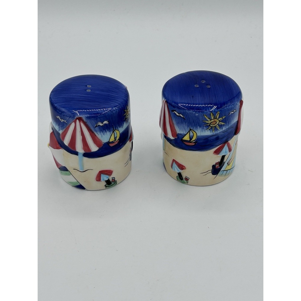 Ceramic Salt & Pepper Set Souvenir from Florida Beach House Coastal Umbrella